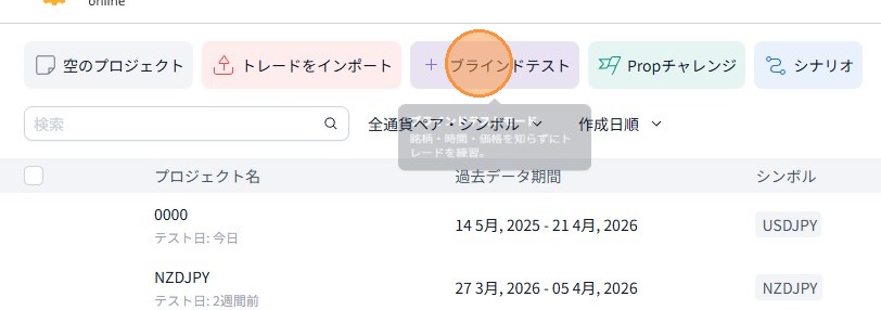 ダッシュボード上部「ブラインドテスト」タブ